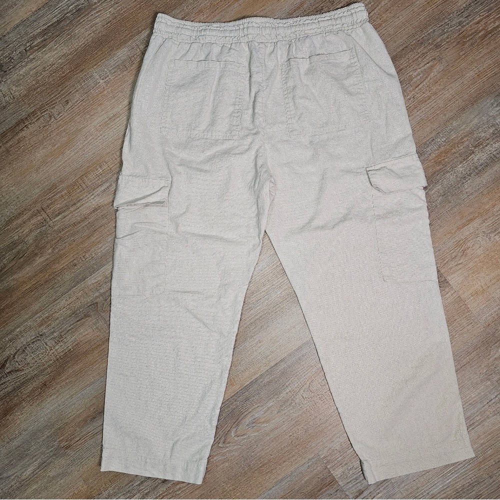 Linen Wide Leg Cargo Pants by Time & True Elastic and Drawstring Oatmeal Color L - Picture 4 of 10